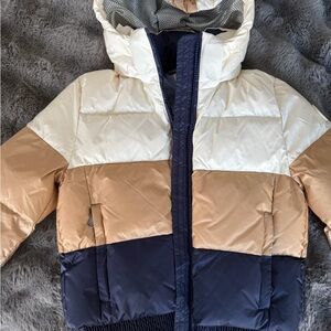 Bogner Kids Cream, Tan, and Navy Puffer Jacket